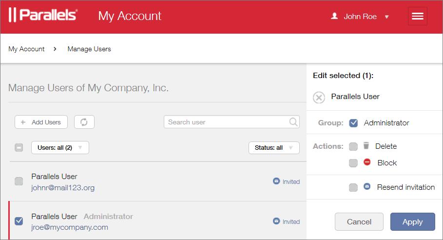 Manage Accounts, Subscriptions, and Licenses Grant the new user administrative rights 1 The email address to which you have sent an invitation should appear on the Manage Users page.