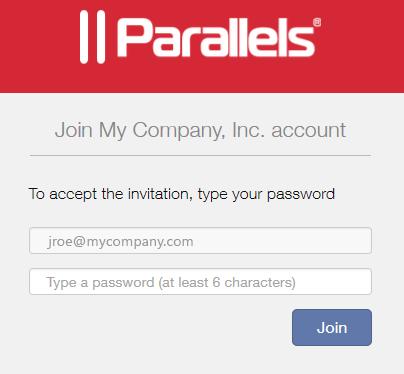Manage Accounts, Subscriptions, and Licenses 2 A Parallels My Account login page opens in a web browser asking you to accept the invitation.