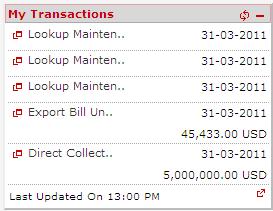 My Transactions 4. My Transactions This widget displays the last 5 initiated transactions in a minimalistic form. Widget MyTransactions 1.
