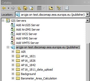 3) Type the server Url this will be to the test environment such as http://test.discomap.eea.europa.