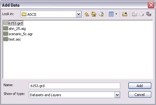 4.4 ArcMap In ArcMap, use the Add Data button to add an ASCII Grid to the map or use Catalog
