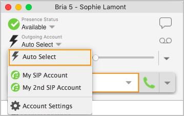 When the user finishes typing a number and presses Enter or Call, Bria 5 checks the user's selection of accounts to determine which accounts to go through.