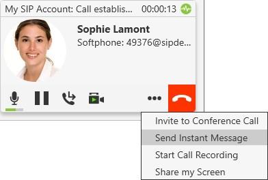Messaging Receiving an IM 1. During an active call, click More in the call panel and click Send Instant Message. 2. Type your message in the Compose Message field. 3.