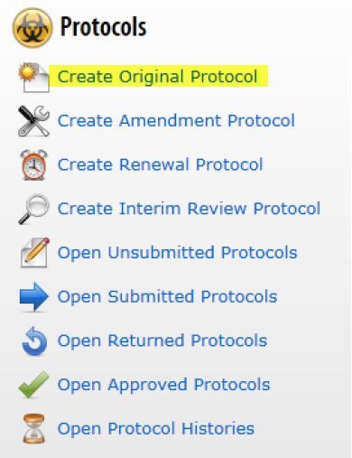 Select the Create Original Protocol link: 2.