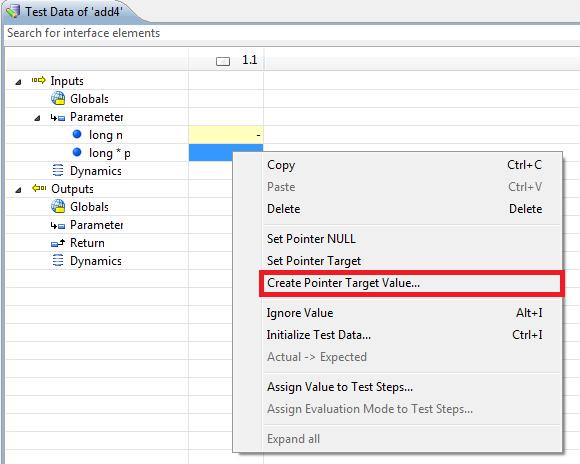 Fig. 29: Creating a target value for p In the TDE, mark the parameter p and select from the context menu "Create Target Value".