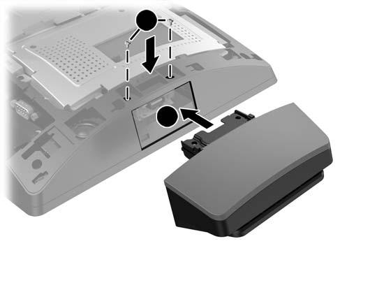 6. Insert the USB connector on the module into the USB port (1), and then secure the module with the two screws that were previously removed (2). 7.