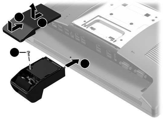 Installing an optional HP integrated USB barcode scanner on the bottom of the display head 1. Shut down the computer properly through the operating system, then turn off any external devices. 2.