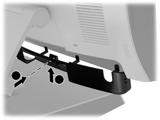 Installing a port cover The rear I/O port cover is available from HP. To install the port cover, snap the port cover onto the rear panel over the ports (1) and secure it with the screw (2).