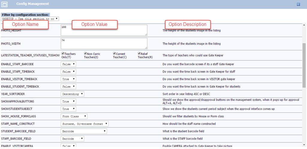 aspects of the screen including text GateKeeper Functional Setup The functional setup for the GateKeepers includes certain options several times for each user type.