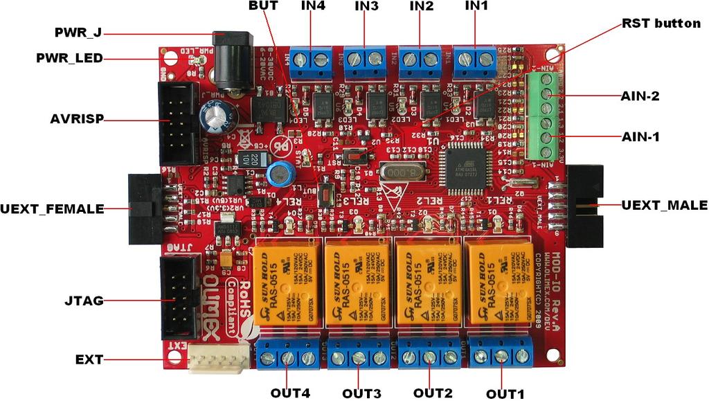 BOARD LAYOUT POWER SUPPLY CIRCUIT MOD-IO is typically power supplied with -0V DC. Power consumption when all relays are working is about 0 ma.