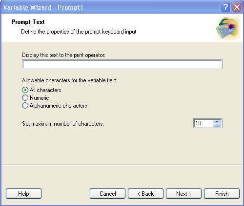 New keyboard input With this option you create a variable that generates an input field before printing.