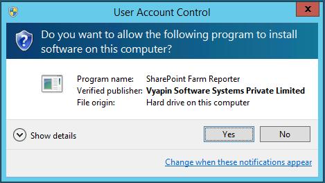 Provide a temp folder location in which the installer will extract application files related to SharePoint Farm Reporter