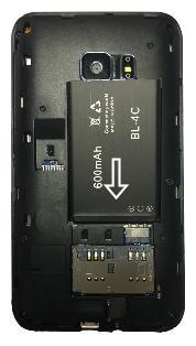 3. Battery Installation 1) Remove the phone back cover, insert the battery into the battery compartment correctly, and then replace the phone back cover.