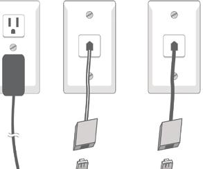 Telephone base installation Option 2: For using two separate wall jacks Plug the large end of the AC power adapter into a power outlet not controlled by a wall switch.