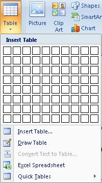 2. Click the Insert tab. 3. Click the Table button in the Tables group. 4. Click Insert Table. 5.
