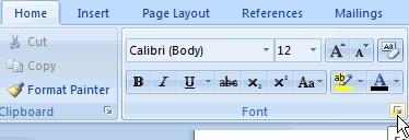 The box that has Calibri (Body) written within is the box that will change your fonts. Click on the downward pointing arrow beside the Calibri (Body) and view all of the fonts.