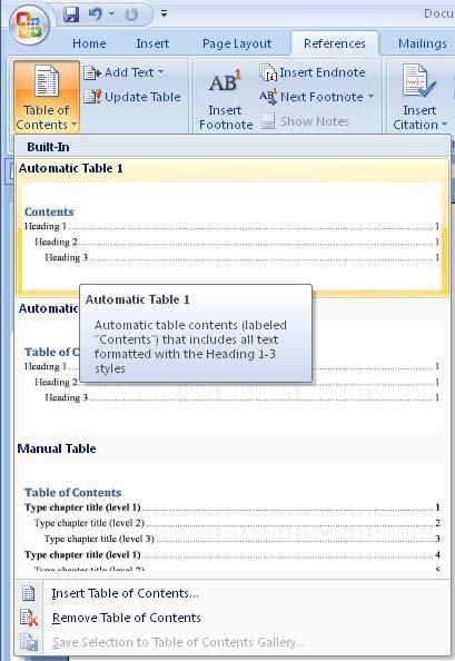Figure 23: The Table of Contents Tab