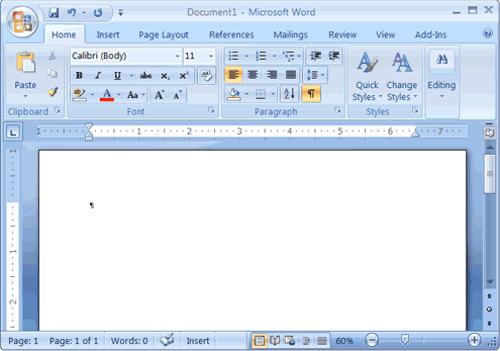 The Microsoft Office Button In the upper-left corner of the Word 2007 window is the Microsoft Office button. When you click the button, a menu appears.