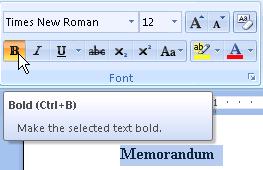 Select the desired font from the list. 4. Type the text Memorandum at the top of the memo. 5.