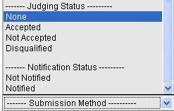 - 23 - STEP 2: ASSIGN FILMS A NOT ACCEPTED STATUS 1. Assign the remaining entries a NOT ACCEPTED status. Begin by clicking Search Submissions in your account s left-side navigation menu. 2. In Quick Show, select JUDGING STATUS - NONE from the Submission Method drop-down menu.