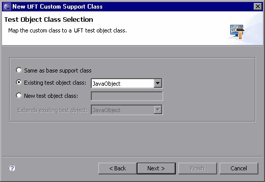 Chapter 8: Learning to Support a Complex Control 3. Select a test object class to represent the custom control. In this screen, you map the custom control to a test object class.