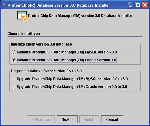 Page 24 New ProteinChip Data Manager Installation Using Oracle Fig. 3.4: The first page of the ProteinChip Data Manager Database Installer. 2. On the next page of the ProteinChip Data Manager Database Installer (Fig.
