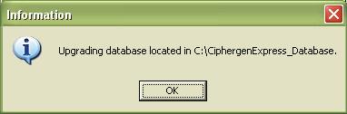 If the installer successfully determines that the folder contains a valid database, the database location will be displayed as shown in Fig. 5.4. Click OK to proceed. Fig. 5.4: The upgrade location dialog box.