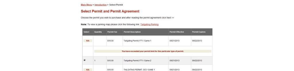 Purchase a Parking Permit Upon selecting the permit you wish to purchase, you