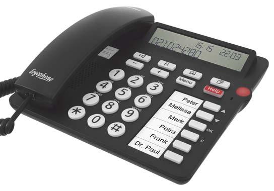 tiptel Ergophone 1300 User-friendly telephone with emergency call function tiptel Ergophone 1310 User-friendly telephone with emergency call transmitter Large 2-row display Large keys with excellent