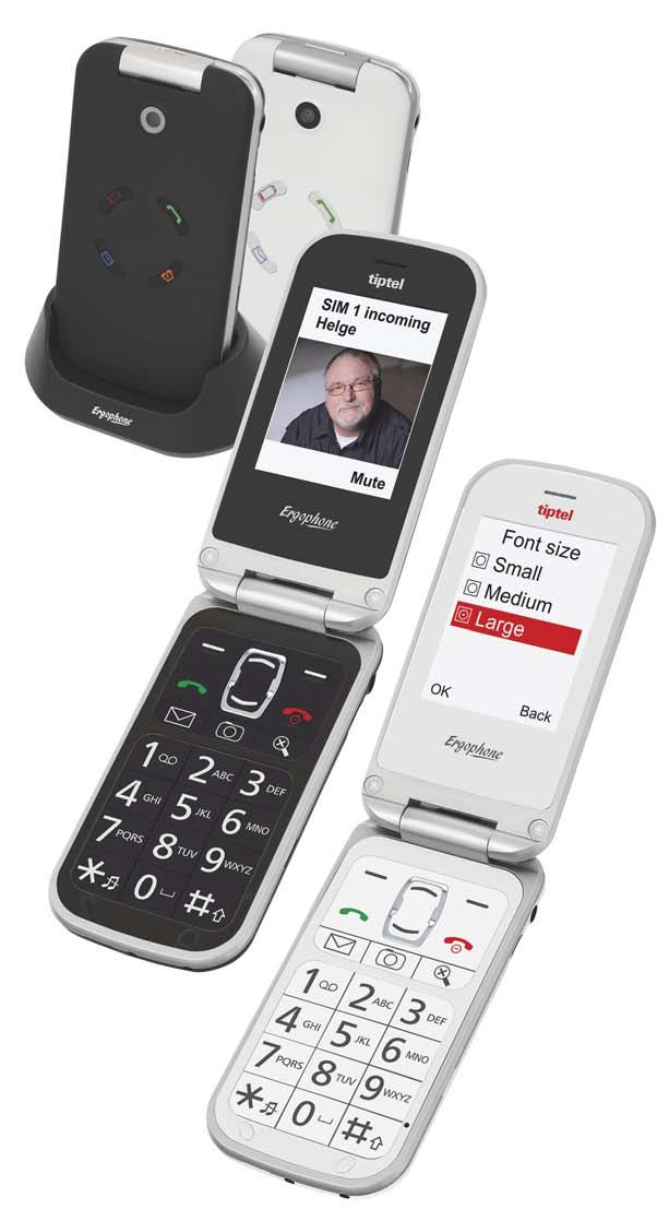 tiptel Ergophone 6120 tiptel Ergophone 6121 tiptel Ergophone 6122 User-friendly clamshell phones in black, white or red Choice of operation due to 2 different menu levels: newcomer and experienced