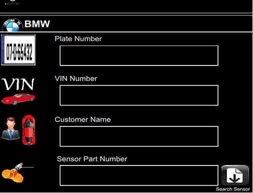 number, VIN number, Customer name or Sensor Part Number.