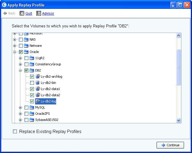 5. DB2 replay profile has been created as shown. Right click on the DB2 replay profile and select Apply to Volume(s). 6.