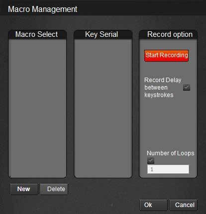 MACRO MANAGEMENT NEW: Creates a new Macro DELETE: Deletes the currently selected Macro RENAME: To rename Macro, double-click macro.