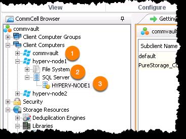 button. Expand the hyperv-node1 and SQL Server node. Figure 32. HYPERV-NODE1 within the Client Computer node.