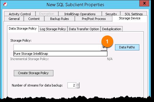 Clicking OK navigates back to the main New SQL Subclient Properties dialog.
