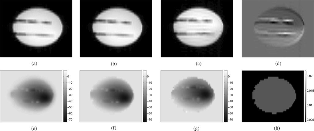 430 IEEE TRANSACTIONS ON MEDICAL IMAGING, VOL. 28, NO. 3, MARCH 2009 Fig. 6. Simulation 2. All scales of field maps are in Hz. (a) Original 64 2 64 image. (b) HR recovered image, SNR = 40:85 db.
