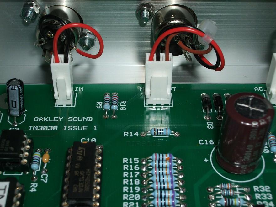 Remember the TM3030 uses a bridge rectifier on its power input, so it doesn't matter about the polarity of the input voltage. The next socket we shall wire up is the audio output.