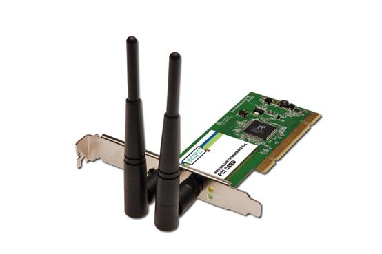 Wireless PCI Adapter DIGITUS Wireless 300N PCI adapter, 3 antennas This PCI adapter complies with Wireless LAN 802.11n Draft 2.0. The next generation wireless standard.
