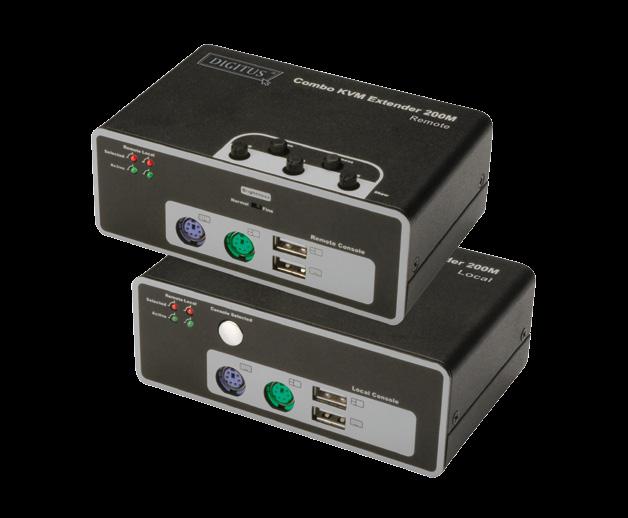 KVM Combo Extender DIGITUS USB-PS/2 Combo-KVM Switch with OSD The Combo KVM Extender allows an extension of VGA video, USB and PS/2 signals up to a distance of 200 meter away of the