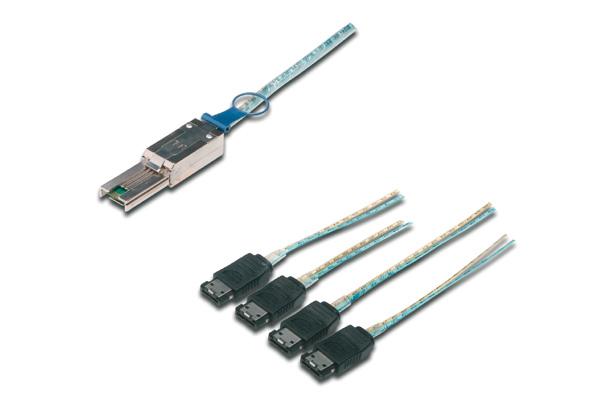 SFF-8087 plug molded housing Color: transparent/blue Mini SAS 26-pin plug (SFF-8088) - 4x esata