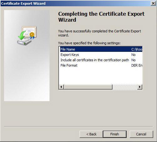 8. Click Finish to close the Certificate Export Wizard. (The screen image above is from Microsoft. Trademarks are the property of their respective owners.) 9.