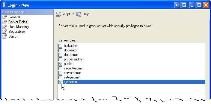 9. Select Server Roles. Select the Sysadmin checkbox. Click OK. CLARITY PAYROLL 5 10. Right-click on the server name and select Restart. (On the Microsoft SQL Server Management Studio Console.