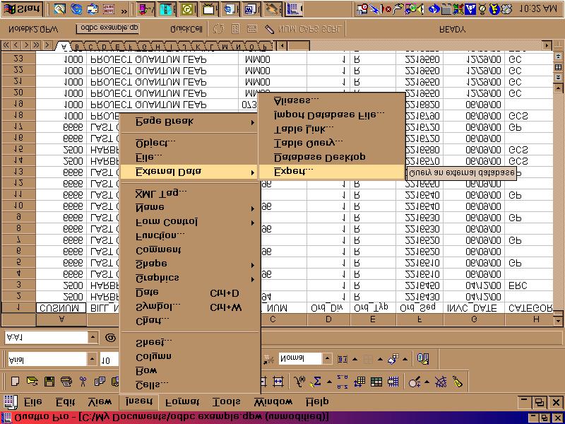 Once in the spreadsheet, the data can be manipulated using the normal Quattro Pro commands, like any other kind of data.