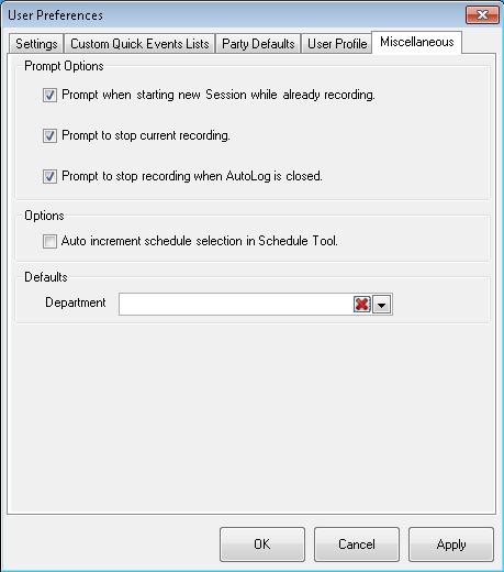 This tab will allow recording stop safety features when stopping a session or closing AutoLog 7. These are user preferences and can be configured any way the user chooses.