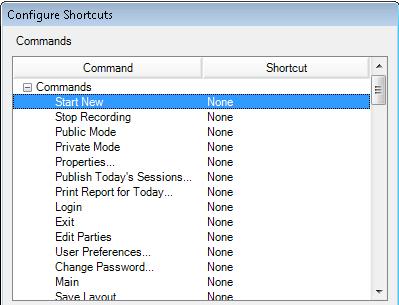 3. Due to AutoLog 7 using common commands throughout the interface, the Configure shortcuts window is categorized into 5 tools. Each category has a tree structure with related commands for that tool.