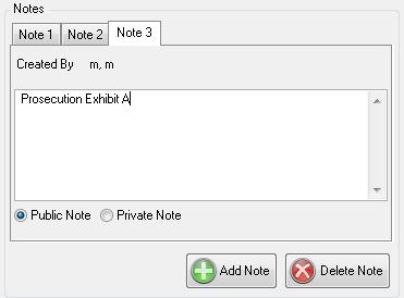 5. Add a note or multiple notes by pressing the Add Note button, the notes pane will become active