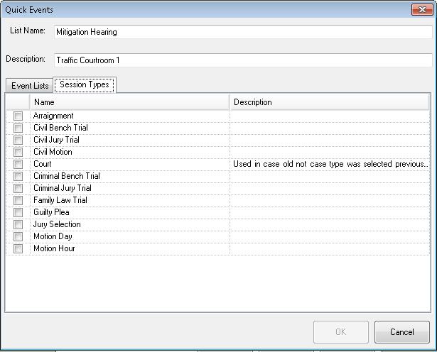 17. Select the Session Types tab and you will see a list of default session types.