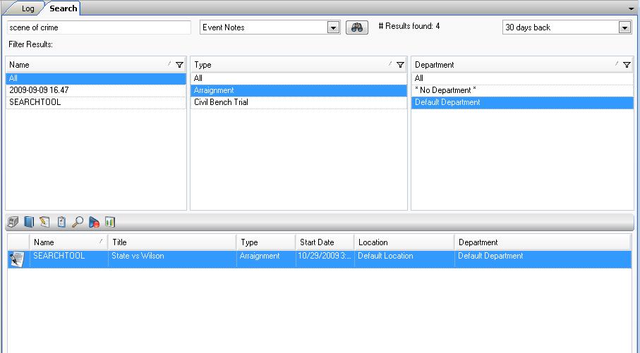 Select Default Department from the Filter 3 list and the Search Results will be narrowed down to our sample case.