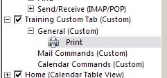 For example, the command for Print will be added to the General group on the custom tab.