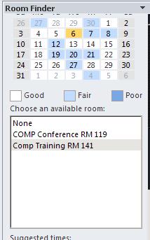 11. If you are using Outlook Calendar for Conference Rooms, Meeting Rooms, Training Rooms, etc there is also a Room Finder. Add the potential rooms to the All Attendees list (as Resources).